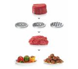 Bosch MFW68660, Meat mincer, ProPower 2200W, 4,3 kg/min, nr. 8, 3 sieves, kebbe attachment, juicer for soft fruits & vegetables, shredder with 4 drums, full inox tray, reverse function