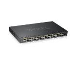 ZyXEL GS1920-48HPv2, 50 Port Smart Managed PoE Switch 44x Gigabit Copper PoE and 4x Gigabit dual pers., hybrid mode, standalone or NebulaFlex Cloud, 375 Watt PoE