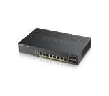 ZyXEL GS1920-8HPv2, 10 Port Smart Managed Switch 8x Gigabit Copper and 2x Gigabit dual pers., hybrid mode, standalone or NebulaFlex Cloud, 130 Watt PoE, fanless