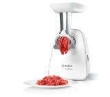 Bosch MFW2517W, Meat mincer, SmartPower Meat mincer from SmartPower range: 1500W, 1,7 kg/min, 2 sieves, 1 sausage horn, fruit press attachment, shredder with 3 barrels, no reverse, white