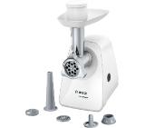 Bosch MFW2520W, Meat mincer, SmartPower Meat mincer from SmartPower range: 1500W, 1,7 kg/min, 2 sieves, 1 sausage horn, kebbe attachment, no reverse, white