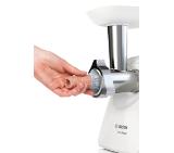 Bosch MFW2520W, Meat mincer SmartPower; 350W - 1500W; Discs: 3.8/ 8 mm; Sausage attachment; Attachment for kibbutz / meatballs; Out: 1.7kg/min; White