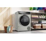 Bosch WQB246CX0, SER8, Tumble dryer with heat pump 9kg A+++ -10% /B cond. 59dB, Silver inox, selfCleaning Condenser, drain set, Twin Rotary compressor, speedPerfect, Reverse tumble action, Iron Assist, interior light, HC, reversible chrome blackgray door
