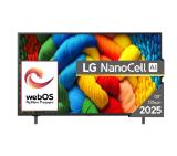 LG 50NANO80A3B, 50" 4K HDR Smart Nano Cell TV, 3840x2160, DVB-T2/C/S2, AI Alpha 7, HDR 10 PRO, webOS 25, ThinQ AI, VRR, ALLM, HGiG, WiFi, Clear Voice, AI Upscaling, Bluetooth, Hdmi e-ARC , CI, LAN, AirPlay2, Chromecast, 2 Pole stand, Black