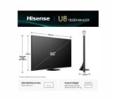 Hisense 55" U8Q, 4K Ultra HD 3840x2160, Mini Led Pro, FALD, Quantum Dot, 165Hz, IPS, HDR 10+, HLG, Dolby Vision IQ, Dolby Atmos, Smart TV,Light Sensor,WiFi 5GHz, WiFi Direct, BT, Anyview Cast, 3xHDMI, 2xUSB,1x USB (3.0) , LAN, CI+, DVB-T2/C/S2, Black