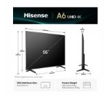 Hisense 55" A6Q, 4K Ultra HD 3840x2160, DLED, DFA, Precision Colour, HDR 10+, HLG, Dolby Vision,Light sensor, Smart TV, WiFi, BT, AnyView Cast, Gaming Mode, 1xHDMI2 eArc, 3xHDMI, 2xUSB, LAN, CI+, DVB-T2/C/S2, Black