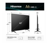 Hisense 43" A6Q, 4K Ultra HD 3840x2160, DLED, DFA, Precision Colour, HDR 10+, HLG, Dolby Vision,Light sensor, Smart TV, WiFi, BT, AnyView Cast, Gaming Mode, 1xHDMI2 eArc, 3xHDMI, 2xUSB, LAN, CI+, DVB-T2/C/S2, Black