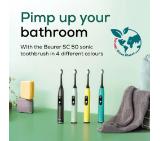 Beurer SC 50 ocean breeze Electric Sonic Toothbrush, up to 80,000 mov/min, 5 cleaning programs: Clean, Sensitive, Polish, Gum Care, Whiten, Pressure sensor , 2-min. timer, Incl. 2 toothbrush heads and magnetic charging plate, 22 days of battery life