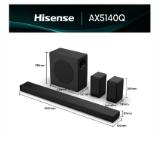 Hisense AX5140Q,  5.1.4Ch Sound Bar with Wireless Subwoofer, 600W, Dolby Atmos, Bluetooth 5.3, 4K HDMI Pass Through, DTS:X, HDMI/AUX/ARC/Optical/USB, 7 EQ Modes, Black
