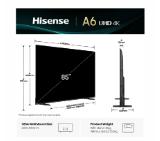 Hisense 85" A6Q, 4K Ultra HD 3840x2160, DLED, DFA, Precision Colour, HDR 10+, HLG, Dolby Vision, DTS Virtual X, Smart TV, WiFi, Light Sensor, Gaming Mode, 1xHDMI2 eArc, 3xHDMI, 2xUSB, LAN, CI+, DVB-T2/C/S2, Black