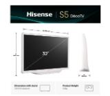 Hisense 32" S5Q, Full HD 1920x1080, QLED, 220 nits, HDR, HLG, DTS HD, Light Sensor, Dolby Audio, Smart TV, WiFi, WiFi Direct, 2xHDMI, 2xUSB, LAN, CI+, DVB-T2/C/S2, White