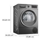 Bosch WQG245DREU, SER6, Tumble dryer with heat pump 9kg C / B cond., 61dB, selfCleaning Condenser, Reverse tumble action, silver/black grey door, Cast iron grey