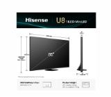 Hisense 85" U8Q, 4K Ultra HD 3840x2160, Mini Led Pro, FALD, Quantum Dot, 165Hz, IPS, HDR 10+, HLG, Dolby Vision IQ, Dolby Atmos, Smart TV,Light Sensor,WiFi 5GHz, WiFi Direct, BT, Anyview Cast, 3xHDMI, 2xUSB, LAN, CI+, DVB-T2/C/S2, Black