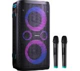 Hisense Party Rocker One Plus (HP110) Bluetooth Speaker with 300W Power, Built-in Woofer, Karaoke Mode, Built-in Wireless Charging Pad, AUX Input and Output, USB, 15 Hour Long-Lasting Battery 4 x 2500Ah, 2x mics included, Black