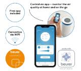 Beurer LR 400 WIFI / BT Air purifier white- App-controlled  "beurer FreshHome" app; CADR  approx. 266 m3/h; Smart Sensor PM 2.5 2g / m2; three-layered filter system; 4 levels + Turbo; Timer; Colored indoor air quality indicator; 69m2
