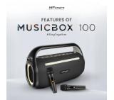 HiFuture MusicBox100 Black, 20W Output, Karaoke Enable, Two Wireless Microphone, 4000mAh Battery (Support Power Bank), RGB Lighting, Pair to Play (TWS Mode), Bluetooth 5.3