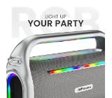HiFuture MusicBox100 Silver, 20W Output, Karaoke Enable, Two Wireless Microphone, 4000mAh Battery (Support Power Bank), RGB Lighting, Pair to Play (TWS Mode), Bluetooth 5.3