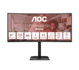 AOC CU34E4CV, 34" Curved 1500R VA WLED, 3440x1440@120Hz, 4ms GtG, 350cd m/2, 3500:1, 20M:1 DCR, Adaptive Sync, FlickerFree, Anti Blue Mode, 5Wx2, Tilt, Height Adjust, Swivel, 2xHDMI, DP, USB hub, RJ45