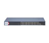 HikVision 24 Port Gigabit Smart POE Switch, 24 x Gigabit PoE port,1 x Gigabit RJ45 port, 1 x Gigabit fiber optical port, Power Budget 370W, Up to 300 m Long Range PoE Transmission, 6 kV Surge Protection