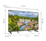 Thomson FHD TV 32"; Google TV; 1920 x 1080 (FHD), QLED, 60 Hz, HDR10, Dolby Audio, DVB-T/T2/C/S/S2, Wi-Fi, Bluetooth, LAN, HDMI 3 (1.4), USB 2 (2.0), S/PDIF 1x optical, AV IN,  12 Volt adapter included (12V/4A), Hotel mode, Adjustable Side Feet, Grey