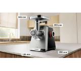 Bosch MFWS820M, SER8, Meat mincer, Blocking power: 2500W, 4,5 kg/min, 10-year motor, dishwasher safe, kebbe att., sausage att., silver black