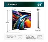 Hisense 65" UR9S, 4K Ultra HD 3840x2160, RGB Mini Led , DLED, Quantum Dot, 180Hz, IPS, HDR 10+, HLG, Dolby Vision IQ, Dolby Atmos, Smart TV,Light Sensor,WiFi 6eGHz, WiFi Direct, BT,2x15 W + 2x10 W + 20 W + 2x10W, Anyview Cast, 3xHDMI, 2xUSB, LAN, CI+, DV