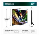 Hisense 85" UR8S, 4K Ultra HD 3840x2160, RGB Mini Led , DLED, Quantum Dot, 180Hz, IPS, HDR 10+, HLG, Dolby Vision IQ, Dolby Atmos, Smart TV,Light Sensor,WiFi 6eGHz, WiFi Direct, BT,2x10 W + 20 W + 2x5 W, Anyview Cast, 4xHDMI, 2xUSB, LAN, CI+, DVB-T2/C/S2