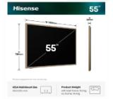 Hisense CanvasTV, 55",QLED 4K Ultra HD 3840x2160, 144hz, 4000:1, 400 nits, 16:9,VIDAA Smart OS,DTS Virtual X,HDR,HDR 10+,Dolby vision IQ, 4 xHDMI,2x10 W + 2x8 W,DVB-T2/T/C/S2/S, Black