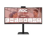 AOC CU34E4CW, 34" Curved 1500R, VA, WLED, 3440x1440@120Hz, 4ms GtG, 1ms MPRT, 350cd m/2, 3500:1, 50M:1 DCR, Adaptive Sync, FlickerFree, Anti-Blue Light, 5Wx2, Webcam 5MP, Tilt, Height Adjust, Swivel, 2xHDMI, DP, USB hub, KVM, RJ45