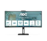 AOC CU34V5CW/BK, 34" Curved 1500R, VA, WLED, 3440x1440@100Hz, 4ms GtG, 1ms MPRT, 300cd m/2, 3000:1, 20M:1 DCR, Adaptive Sync, FreeSync, Low Blue Light, 5Wx2, 2MP Webcam, Tilt, Height Adjust, Swivel, HDMI, DP, USB hub